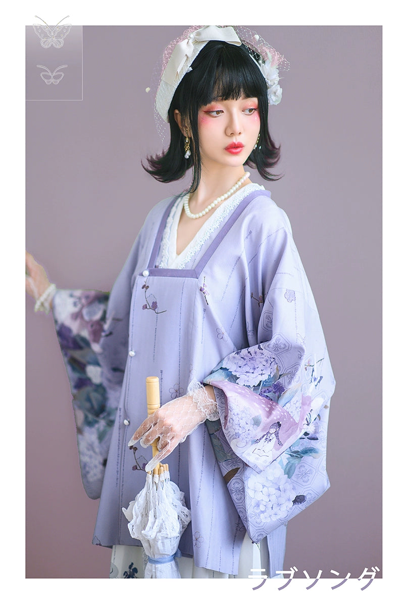 Cyan Lolita~Path~Wa Lolita Foral Print Coat Multicolors Double-Layered Poncho