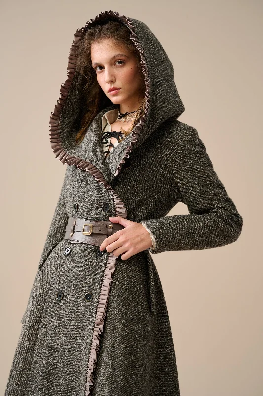 Kristin 19 | Double-breasted hooded wool coat Longline Wool Coat