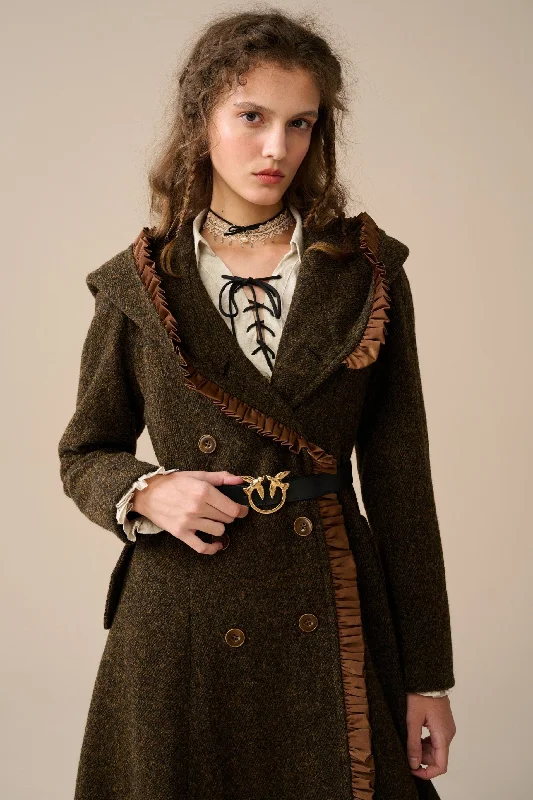 Kristin 19 | Double-breasted hooded wool coat Hooded Parka Coat
