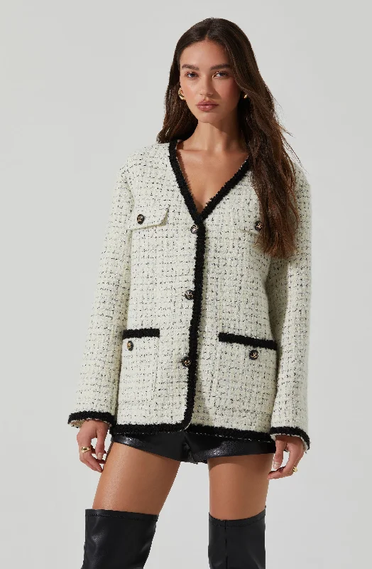 Editha Contrast Tweed Coat Chic Winter Coat