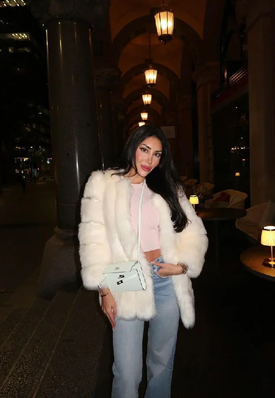 Long Straight Faux Fur Coat High-Collar Puffer Coat
