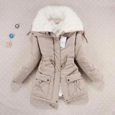 Candy-colored waist-strap cotton coat Fur-Trimmed Winter Coat