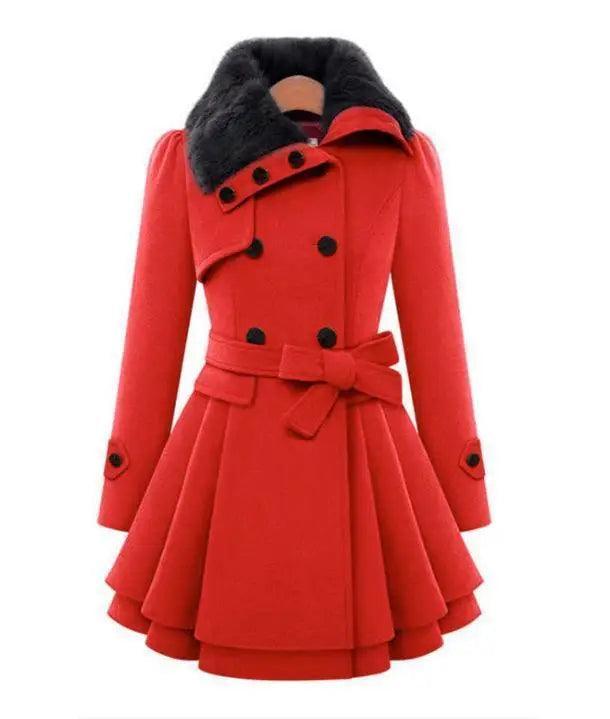European Beauty Slim Mid-length Coat Double-Breasted Thick Minimalist Wool Duster