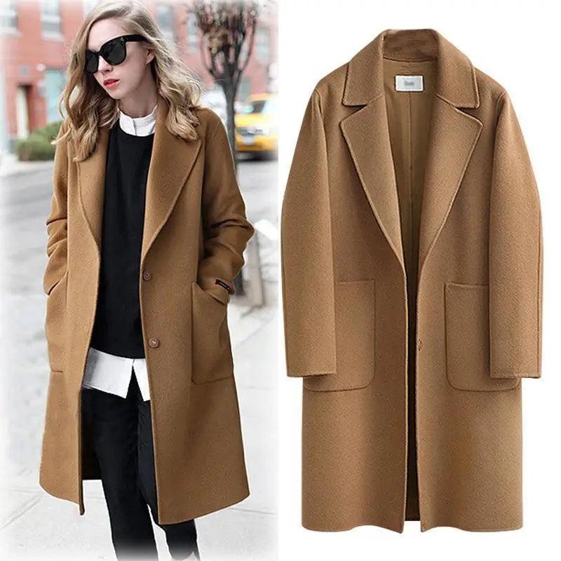 Explosion style women's woolen coat mid-length Sporty Zip-Up Jacket