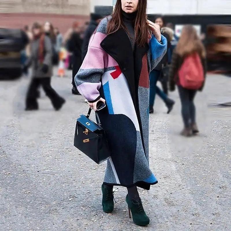 Fashion color block lapel digital print coat Padded Ski Jacket