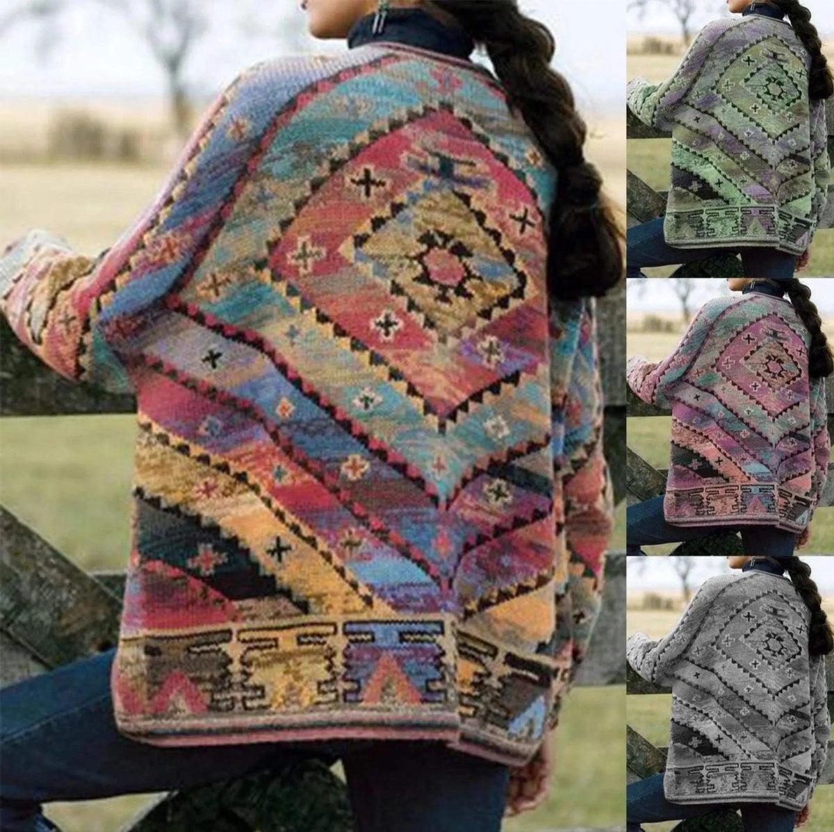 Ladies Cropped Printed Top Long Sleeve Woolen Coat Puff Shoulder Coat