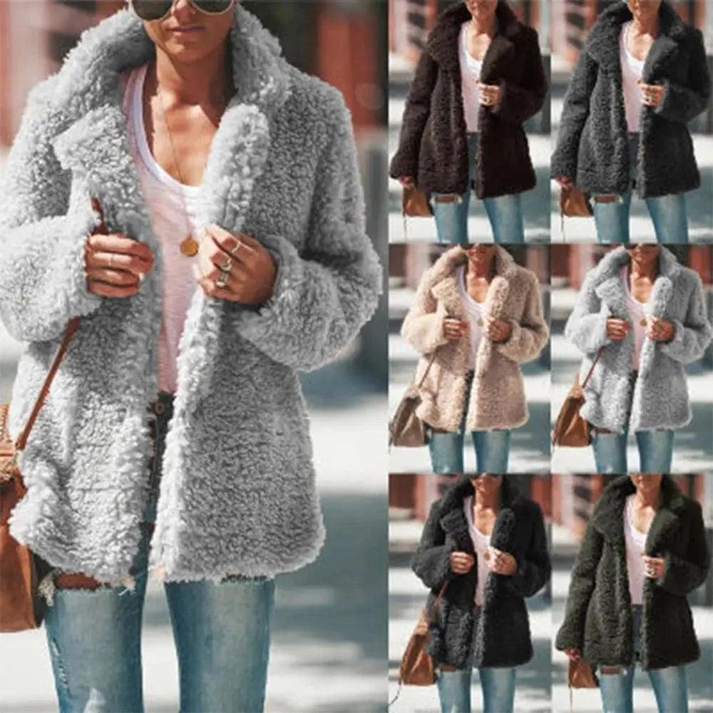 Plush Lapel Solid Color Loose Coat Ruched Sleeve Blazer