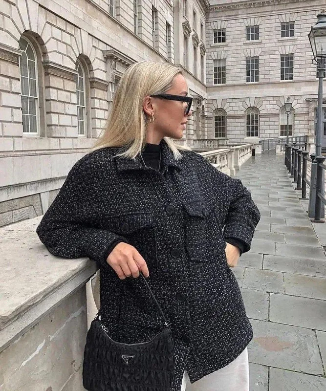 Textured Coat Lapel Single Breasted Woolen Top Vintage Suede Jacket