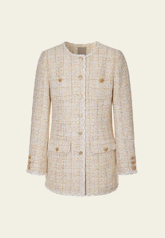 Lurex Checked Embellished-trim Coat Classic Trench Coat