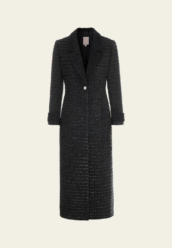 Lurex Checked Frayed Tweed Maxi Coat Oversized Teddy Coat