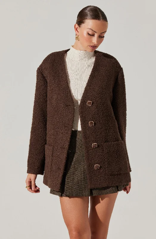 Maidy Boucle V-Neck Coat Warm Down Parka