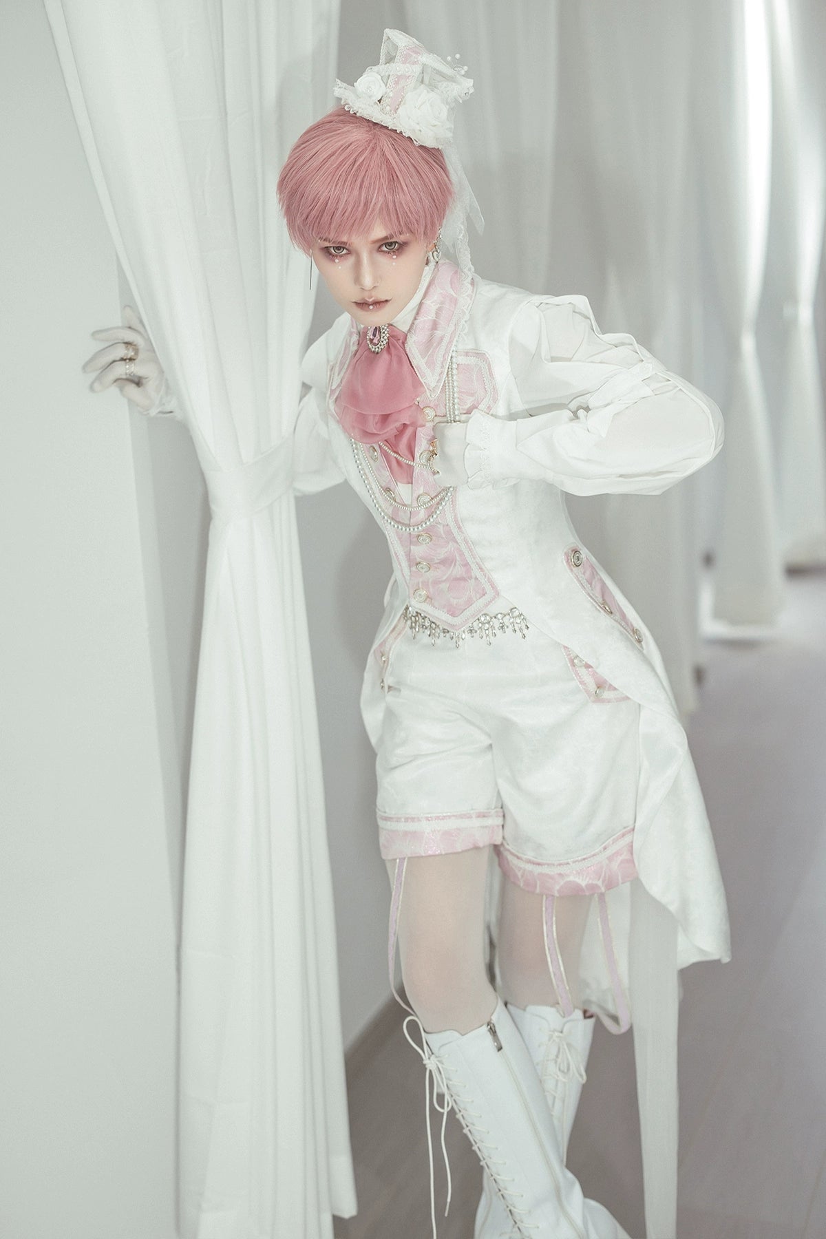 Immortal Thorn~Night of Swordsmanship~Ouji Lolita Long Coat Male Lolita Sleeveless Coat Buttoned Peplum Coat