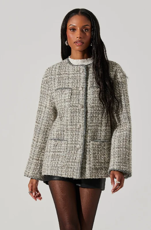 Perona Tweed Oversized Coat Cozy Fleece Hoodie