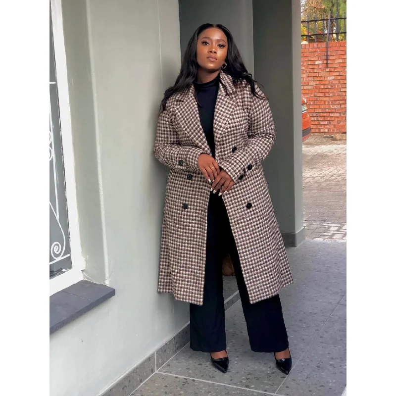 Plaid Double Breasted Coat Elegant Cape Blazer