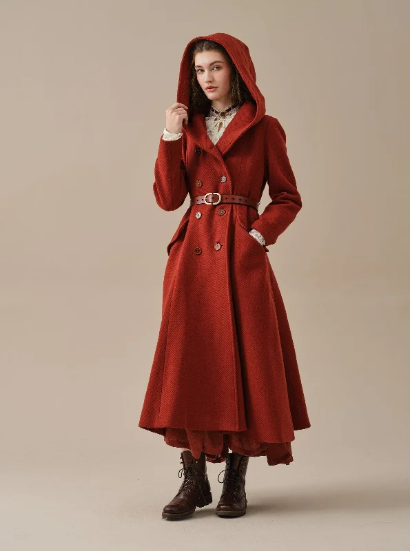 Trista 24 | 100% twill wool hooded coat Luxe Satin Long Coat