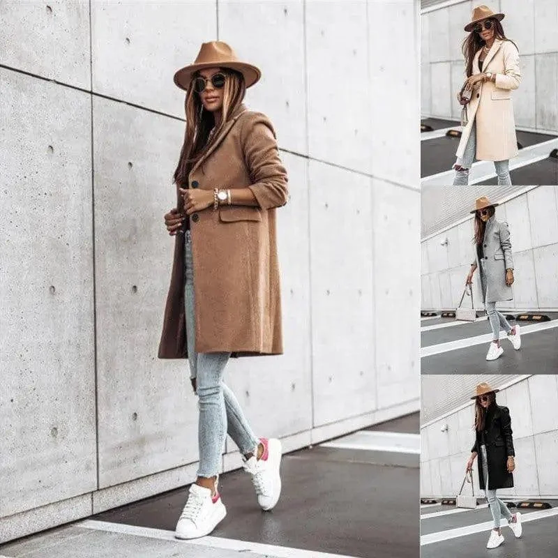 Simple Long Sleeve Button Nizi Coat A-Line Swing Coat