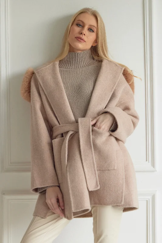 Sofia Cashmere Coat Latte Suede Fringe Jacket