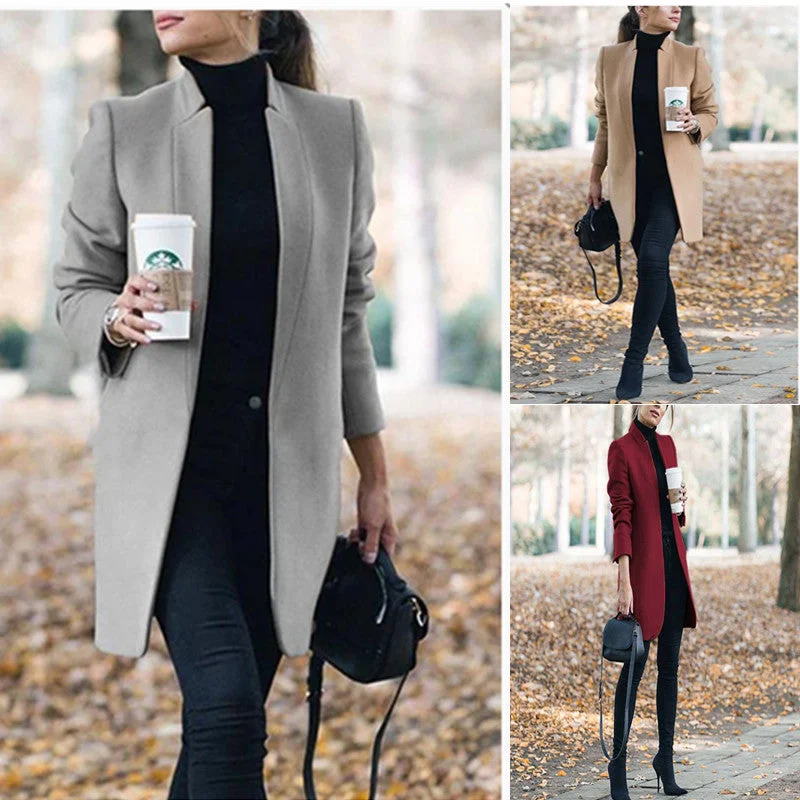 Solid Color Collar Woolen Coat Fitted Faux Suede Blazer