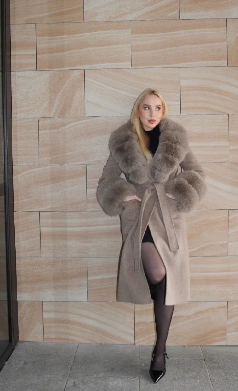 The Valery Wool Coat- Mocha Cozy Fleece Hoodie