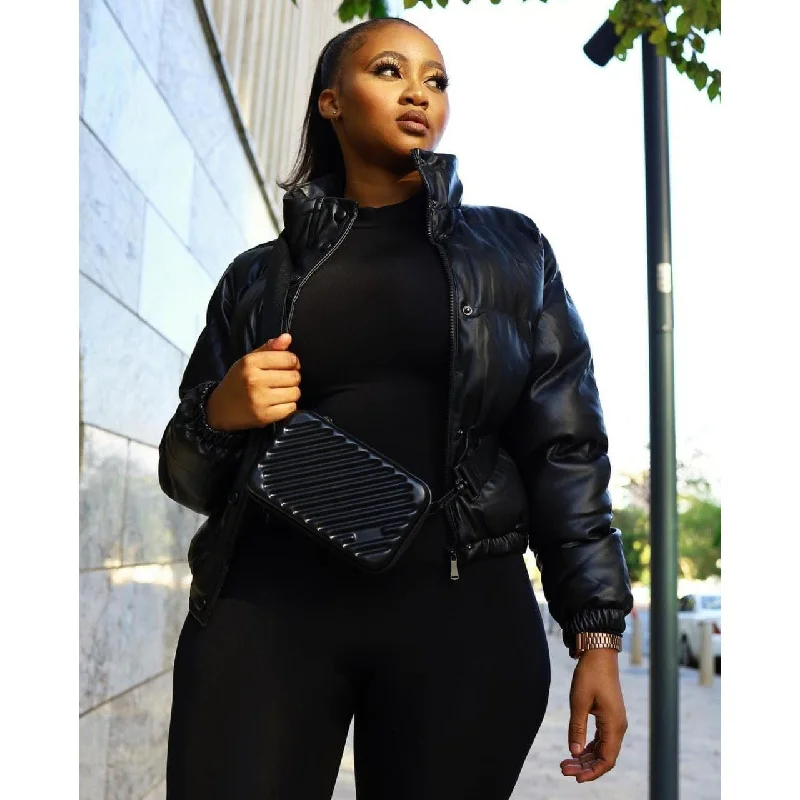 Thick Warm Short Parkas Coat. Ruched Sleeve Blazer