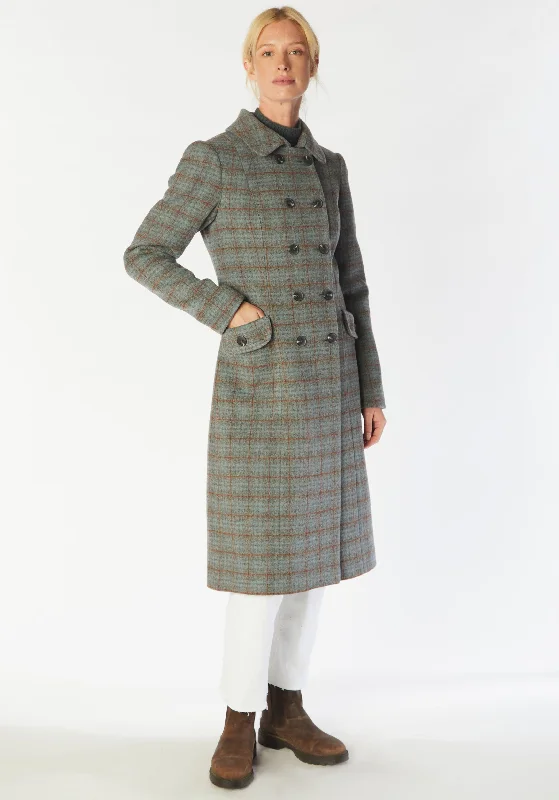 Tori Coat | Silver Blue Check Elegant Wool Jacket