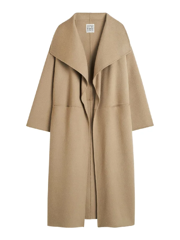 Signature wool cashmere coat truffle Drape Front Waterfall Coat