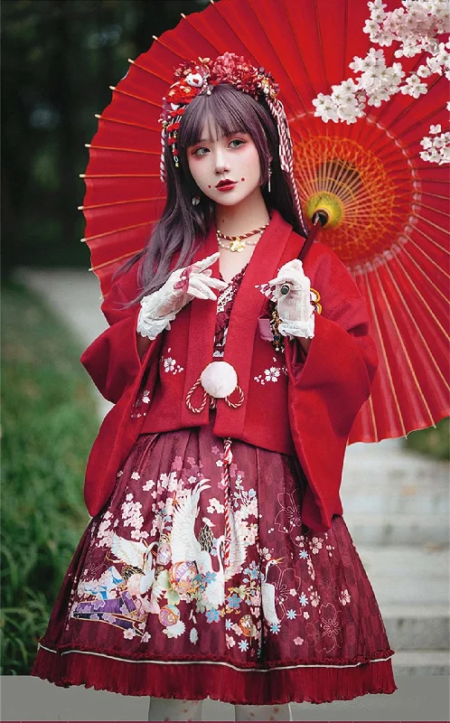 Red Maria~Wa Lolita Coat Red Embroidery Woolen Winter Coat Relaxed Utility Shacket