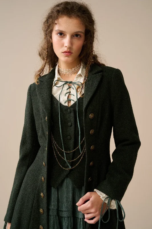 Doreen 15 |Vest-Layered 100% Wool Coat Vegan Leather Trench