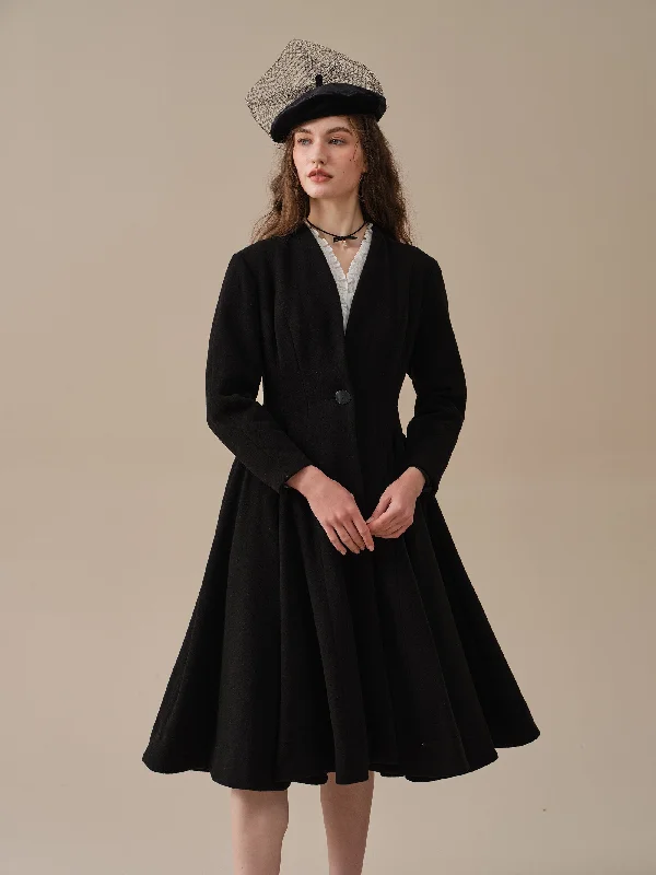LITTLE WOMEN 22 | WOOL COAT IN BLACK A-Line Swing Coat