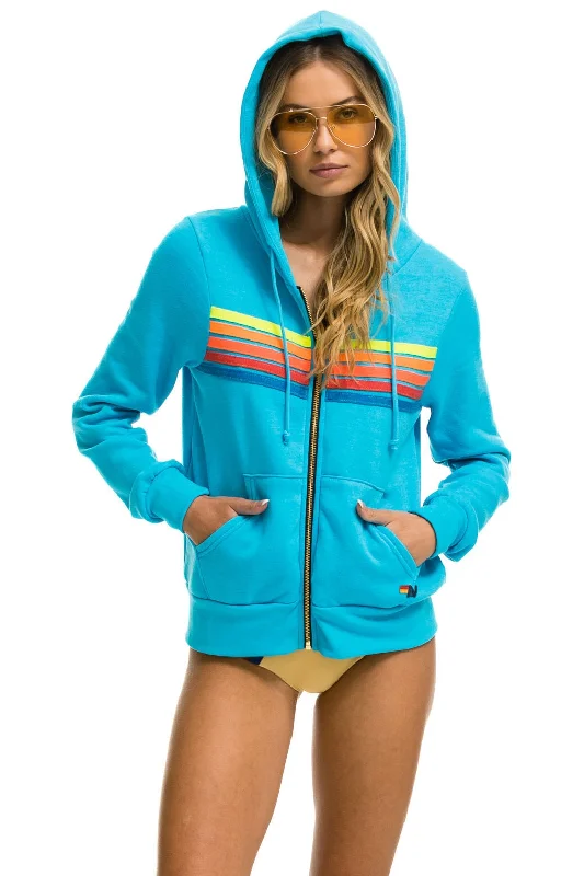5 STRIPE HOODIE - NEON BLUE // NEON RAINBOW Hoodie with Metallic Shiny Futuristic