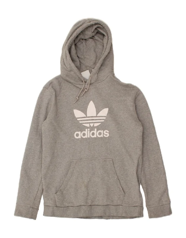 ADIDAS Mens Graphic Hoodie Jumper Medium Grey Cotton Hoodie with Slit Hem Functional Movement