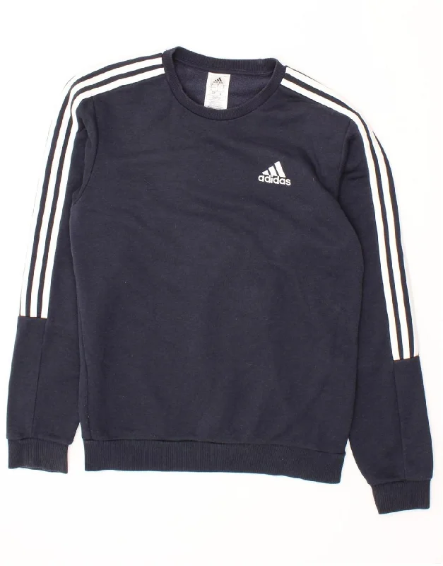 ADIDAS Mens Sweatshirt Jumper Small Navy Blue Cotton Hoodie with Sequins Glamorous Eye-catching