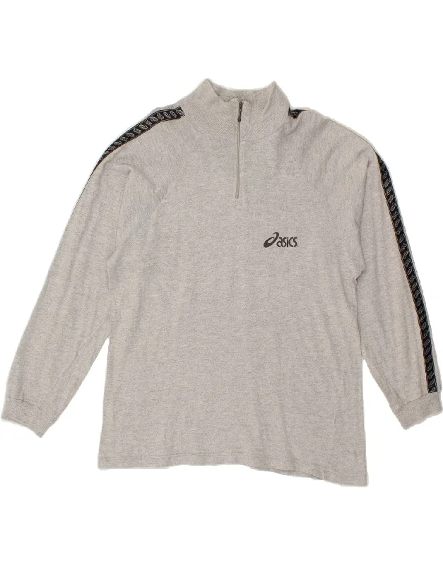 ASICS Mens Graphic Zip Neck Sweatshirt Jumper XL Grey Colourblock Cotton Hoodie with Raglan Sleeves Sporty Comfortable ASICS Mens Graphic Zip Neck Sweatshirt Jumper XL Grey Colourblock Cotton Hoodie with Raglan Sleeves Sporty Comfortable