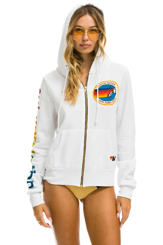 AVIATOR NATION NEW YORK CITY HOODIE - WHITE Hoodie with Mock Neck Collared Structured AVIATOR NATION NEW YORK CITY HOODIE - WHITE Hoodie with Mock Neck Collared Structured