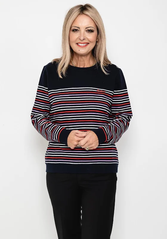 Barbour Womens Bradley Sweatshirt, Navy Stripe Hoodie with Raglan Sleeves Sporty Comfortable Barbour Womens Bradley Sweatshirt, Navy Stripe Hoodie with Raglan Sleeves Sporty Comfortable
