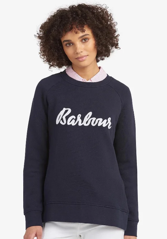 Barbour Womens Otterburn Sweatshirt, Navy & White Hoodie with Stripes Bold Sporty