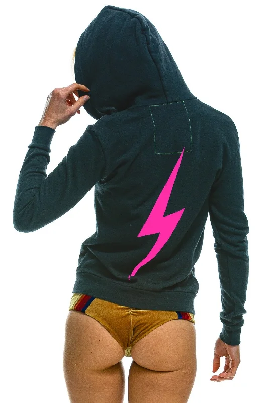 BOLT HOODIE - CHARCOAL // NEON PINK Hoodie with Double Zipper Versatile Adjustable