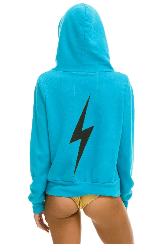 BOLT HOODIE - NEON BLUE Zip Hoodie Drawstring Kangaroo Pocket