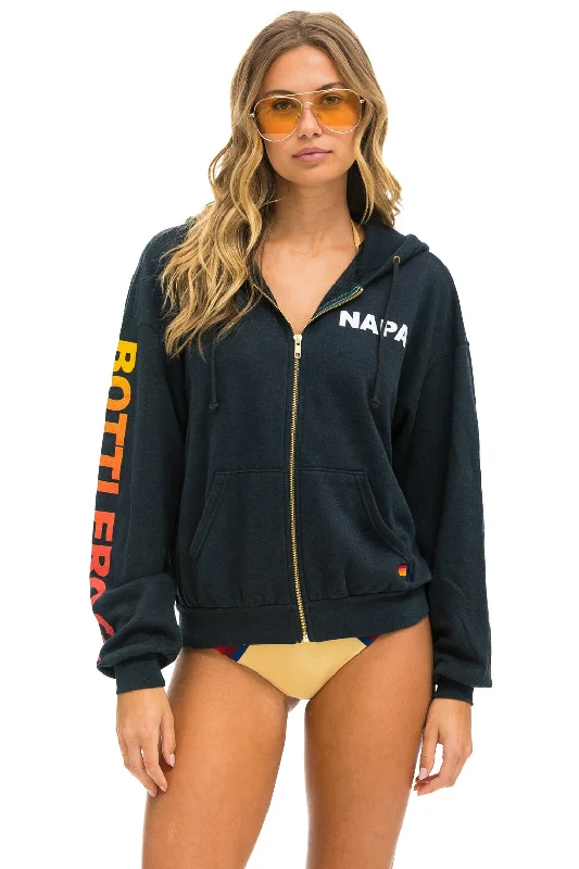BOTTLEROCK 2024 RELAXED ZIP HOODIE - CHARCOAL Hoodie with Distressed Vintage Worn
