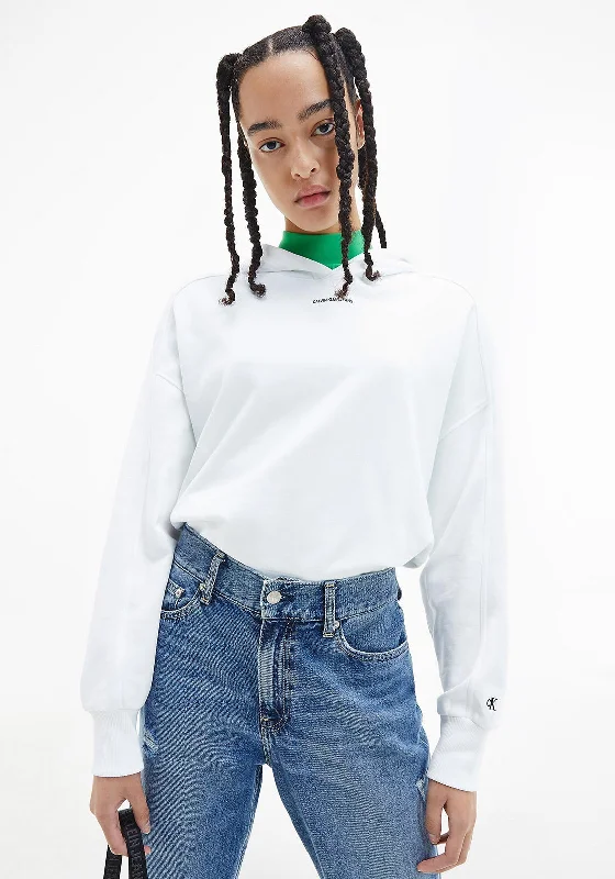 Calvin Klein Jeans Micro Branding Hoodie, White Hoodie with Hidden Zipper Minimalist Clean Calvin Klein Jeans Micro Branding Hoodie, White Hoodie with Hidden Zipper Minimalist Clean