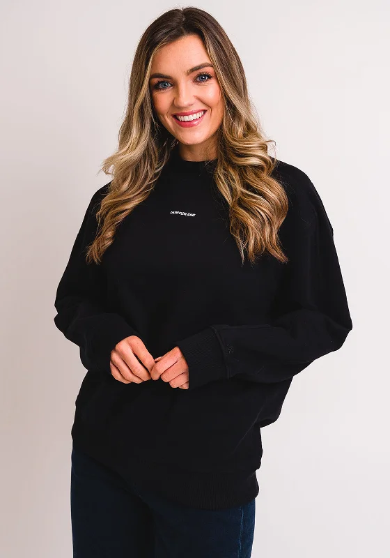 Calvin Klein Jeans Womens Micro Branding Sweatshirt, Black Hoodie with Elastic Waist Stretchable Comfortable