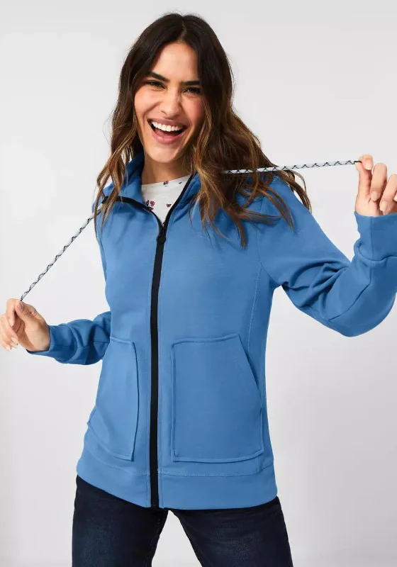 Cecil Collared Full Zip Sweatshirt, Dusk Sky Blue Hoodie with Lace Feminine Delicate