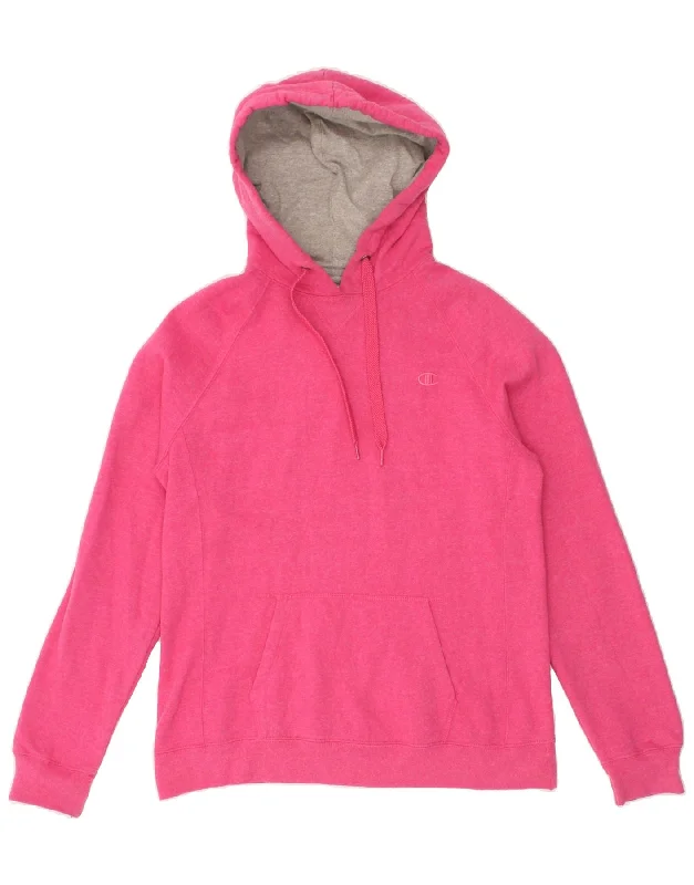 CHAMPION Womens Hoodie Jumper UK 14 Large Pink Cotton Hoodie with Back Slit Movement Comfort CHAMPION Womens Hoodie Jumper UK 14 Large Pink Cotton Hoodie with Back Slit Movement Comfort