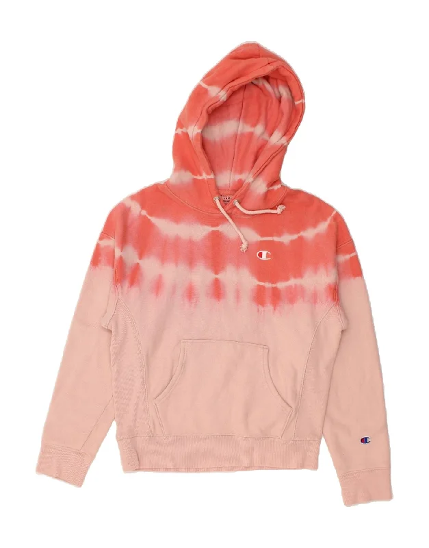 CHAMPION Womens Oversized Hoodie Jumper UK 10 Small Pink Tie Dye Cotton Hoodie with Back Slit Movement Comfort CHAMPION Womens Oversized Hoodie Jumper UK 10 Small Pink Tie Dye Cotton Hoodie with Back Slit Movement Comfort