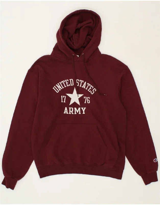 CHAMPION Womens USA Army Graphic Hoodie Jumper UK 14 Medium Burgundy Hoodie with Rolled Sleeves Casual Relaxed CHAMPION Womens USA Army Graphic Hoodie Jumper UK 14 Medium Burgundy Hoodie with Rolled Sleeves Casual Relaxed