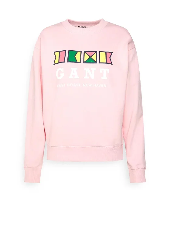 GANT Womens Flags Crewneck Sweatshirt, Preppy Pink Hoodie with Thumb Holes Functional Cozy GANT Womens Flags Crewneck Sweatshirt, Preppy Pink Hoodie with Thumb Holes Functional Cozy