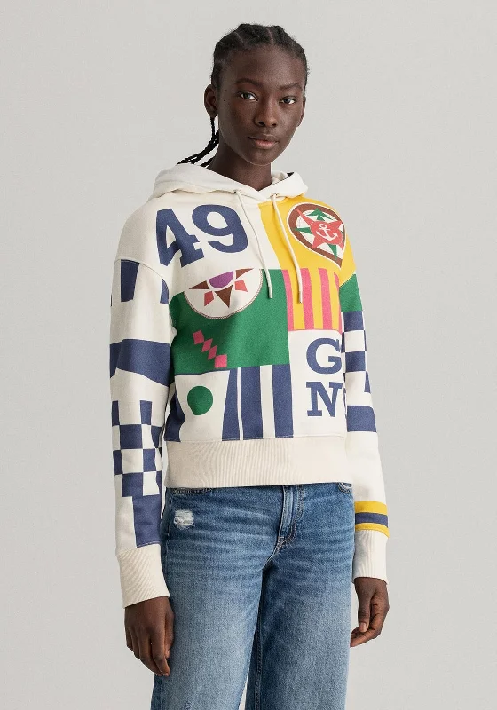 GANT Womens Rough Weather Printed Hoodie, Multi Hooded Sweatshirt Casual Wear Street Style