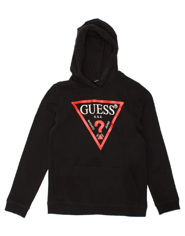 GUESS Girls Graphic Hoodie Jumper 13-14 Years Black Cotton Hoodie with Button Placket Classic Preppy GUESS Girls Graphic Hoodie Jumper 13-14 Years Black Cotton Hoodie with Button Placket Classic Preppy