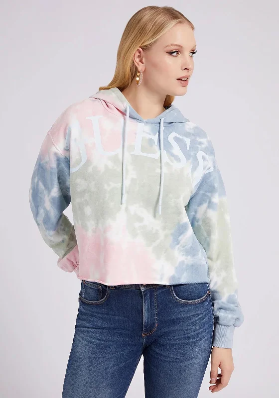 Guess Womens Tie Dye Cropped Hoodie, Multi Hoodie with Exposed Zipper Edgy Industrial Guess Womens Tie Dye Cropped Hoodie, Multi Hoodie with Exposed Zipper Edgy Industrial