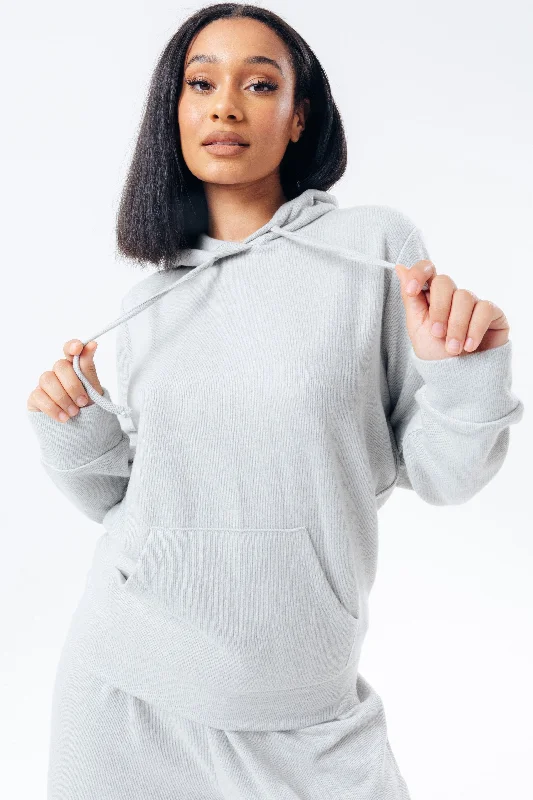 HYPE GREY KNITTED WOMEN'S PULLOVER HOODIE Three Quarter Sleeve